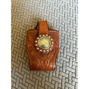 Tooled Leather Cell Phone Case With Silver Concho Montana Silversmiths Vintage